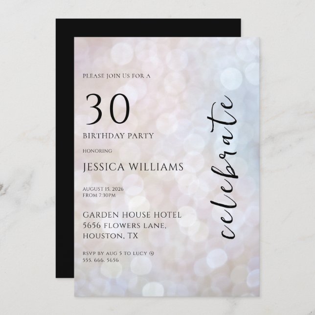Pretty Pastel Bokeh 30th Birthday Party Invitation (Front/Back)