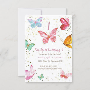 Pretty pastel butterflies baby birthday party invitation