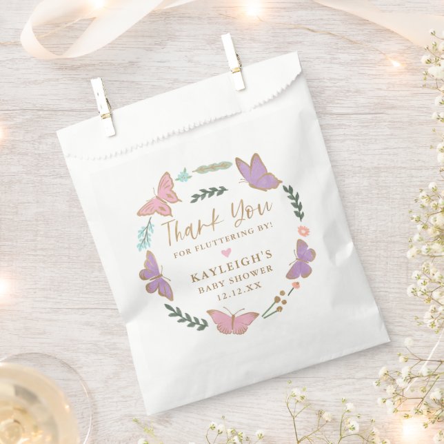 Pretty Pastel Butterflies Circle Frame Thank You Favour Bags (Clipped)