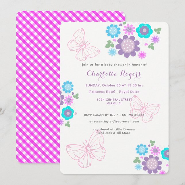 Pretty Pastel Butterflies Floral Posy Baby Shower Invitation (Front/Back)