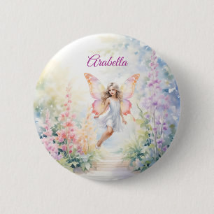 Pretty Pastel Butterfly Fairy in Flower Garden 6 Cm Round Badge