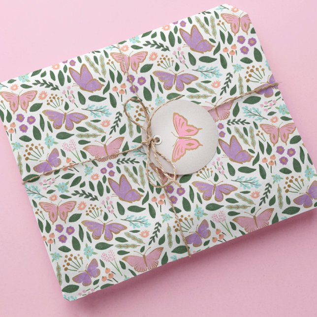 Pretty Pastel Butterfly Garden Pattern  Wrapping Paper (Creator Uploaded)