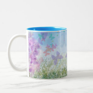 Pretty Pastel Butterfly Garden Two-Tone Coffee Mug