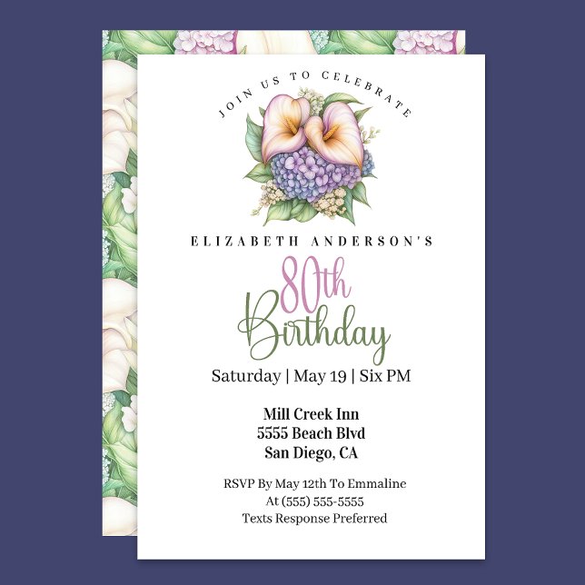 Pretty Pastel Calla Lily 80th Birthday Invitation (Creator Uploaded)