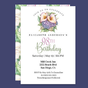 Pretty Pastel Calla Lily 98th Birthday Invitation