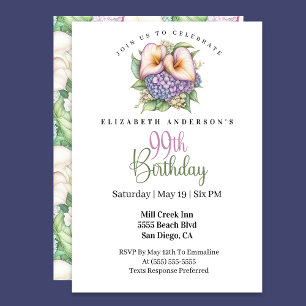 Pretty Pastel Calla Lily 99th Birthday Invitation