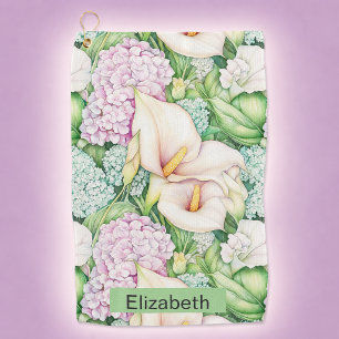 Pretty Pastel Calla Lily Personalised Golf Towel