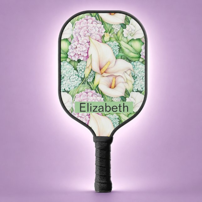 Pretty Pastel Calla Lily Personalised Pickleball Paddle (pretty pastel calla lily flowers personalized pickleball paddle for women)