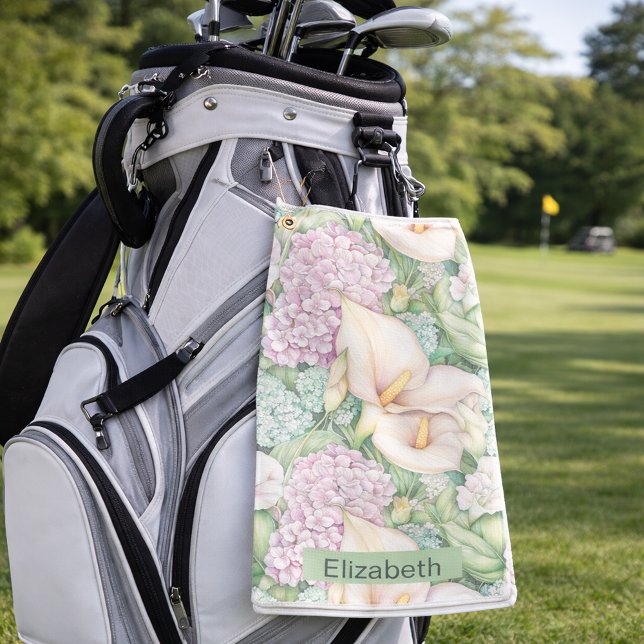 Pretty Pastel Calla Lily Personalized Golf Towel (Creator Uploaded)