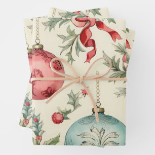 Pretty Pastel Christmas Ornaments Wrapping Paper Sheet