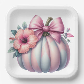 PRETTY PASTEL COLORED FALL AUTUMN PUMPKINS PAPER PLATE