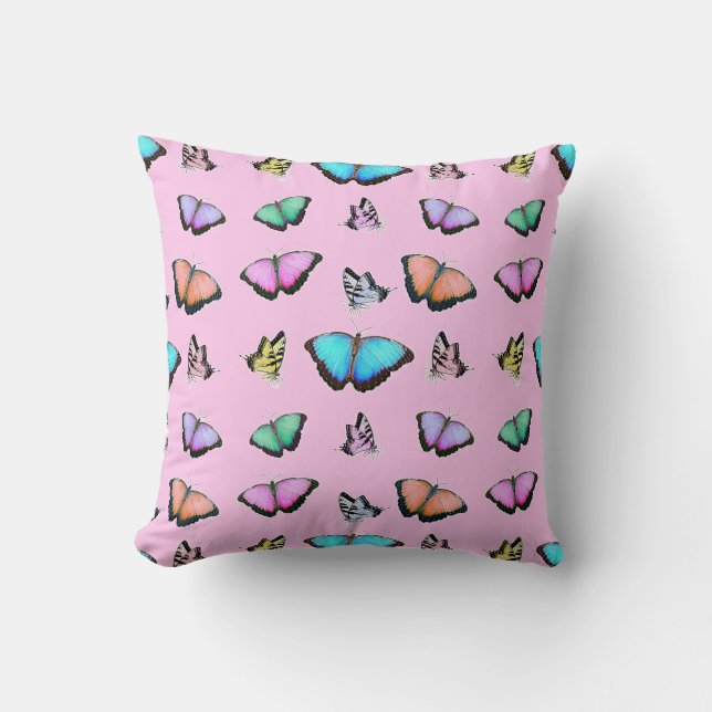 Pretty Pastel Coloured Butterflies Throw Cushion (Front)