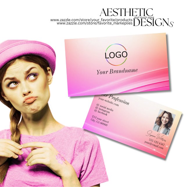 Pretty Pastel Colourful Curved Decor Logo and Phot Business Card (Creator Uploaded)