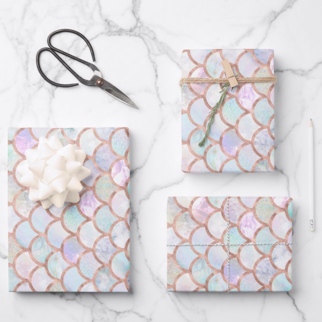 Pretty Pastel Colours Mermaid Scales Pattern Wrapping Paper Sheet (Front)