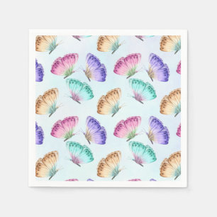 Pretty Pastel Colours Watercolor Butterfly Pattern Napkin