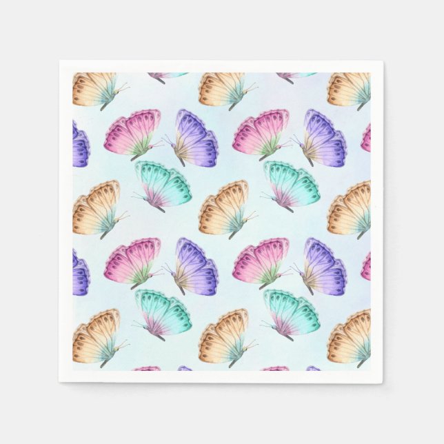 Pretty Pastel Colours Watercolor Butterfly Pattern Napkin (Front)