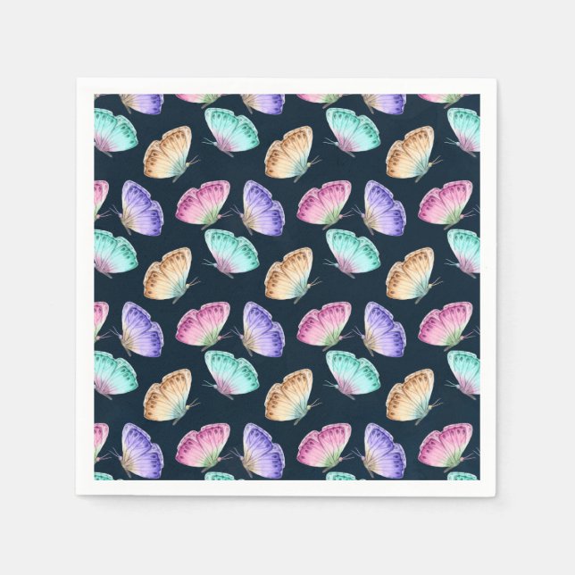 Pretty Pastel Colours Watercolor Butterfly Pattern Napkin (Front)