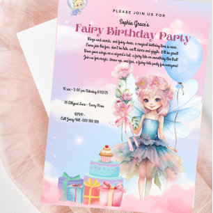 Pretty Pastel Fairy Birthday Party Invitation 