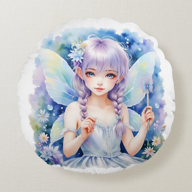 Pretty Pastel Fairy Round Cushion (Front)