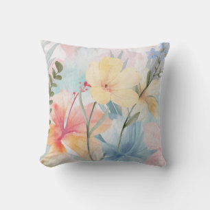 PRETTY PASTEL FLORAL ABSTRACT WATERCOLOR DESIGN CUSHION