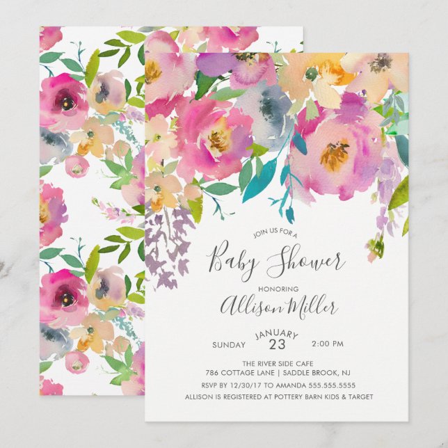 Pretty Pastel Floral Baby Shower Invitation (Front/Back)