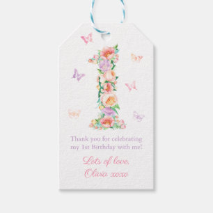 Pretty Pastel Floral Butterfly 1st Birthday Party Gift Tags