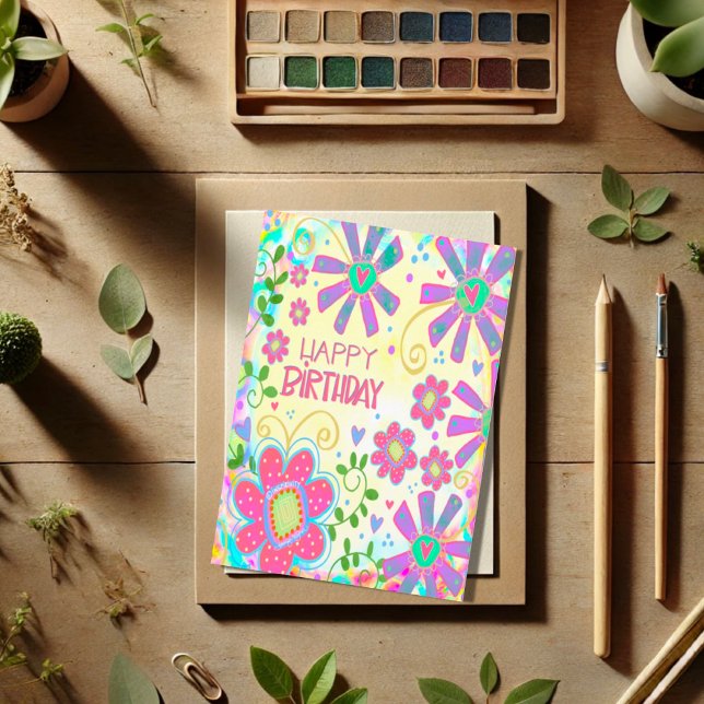 Pretty Pastel Floral Happy Birthday Trendy Card (Creator Uploaded)