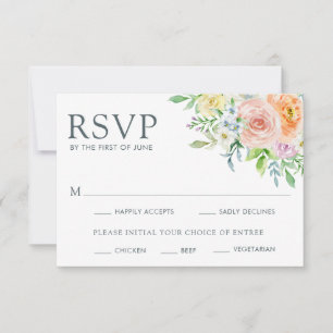 Pretty Pastel Floral Meal Choice Wedding RSVP Card