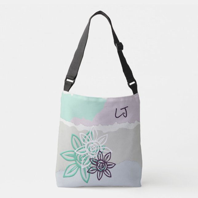 Pretty Pastel Floral Monogrammed Tote Bag (Front)