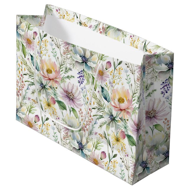 Pretty pastel floral pattern large gift bag (Front Angled)