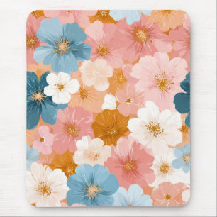 Pretty Pastel Floral Pattern Mouse Mat