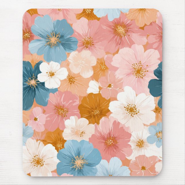 Pretty Pastel Floral Pattern Mouse Mat (Front)