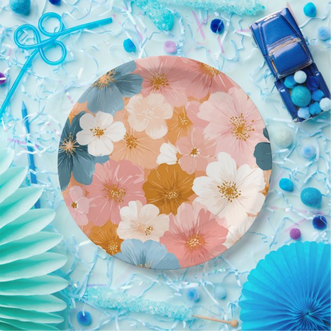 Pretty Pastel Floral Pattern Paper Plate (Party)