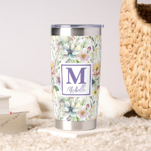 Pretty pastel floral pattern personalised insulated tumbler