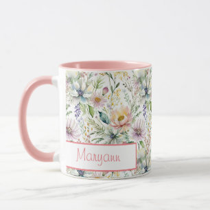 Pretty pastel floral pattern personalised mug