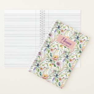 Pretty pastel floral pattern personalised notebook