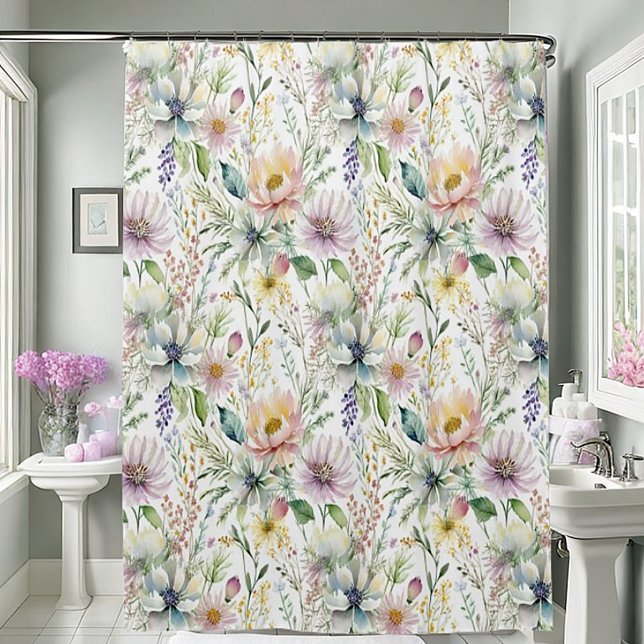 Pretty pastel floral pattern shower curtain (Creator Uploaded)