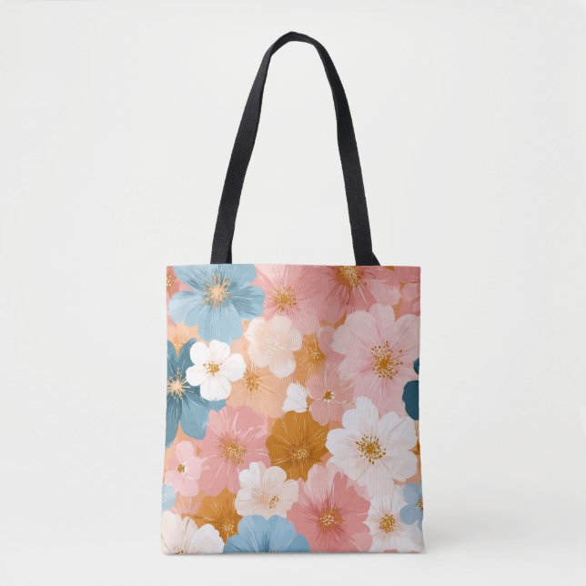Pretty Pastel Floral Pattern Tote Bag (Front)