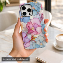 Pretty Pastel Floral Stained Glass Pink & Blue