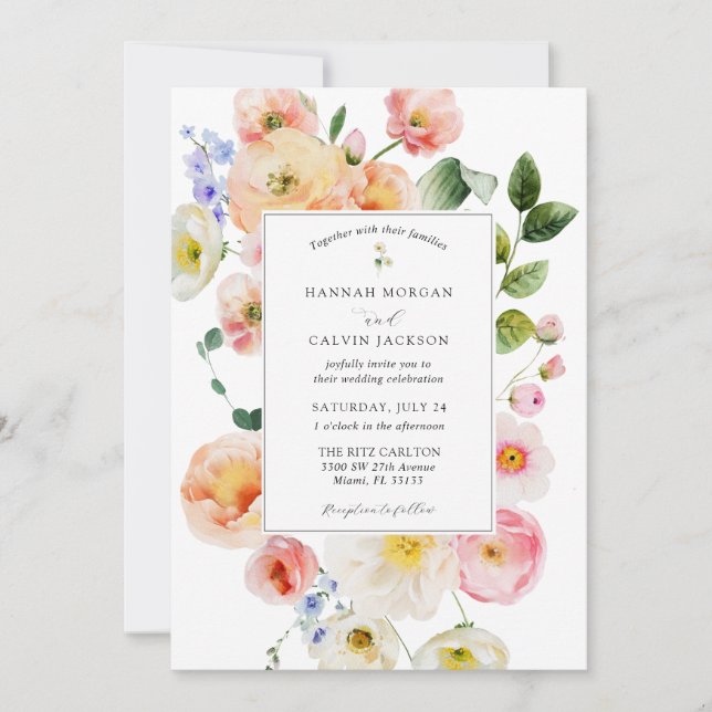 Pretty Pastel Floral Wedding Invitation (Front)