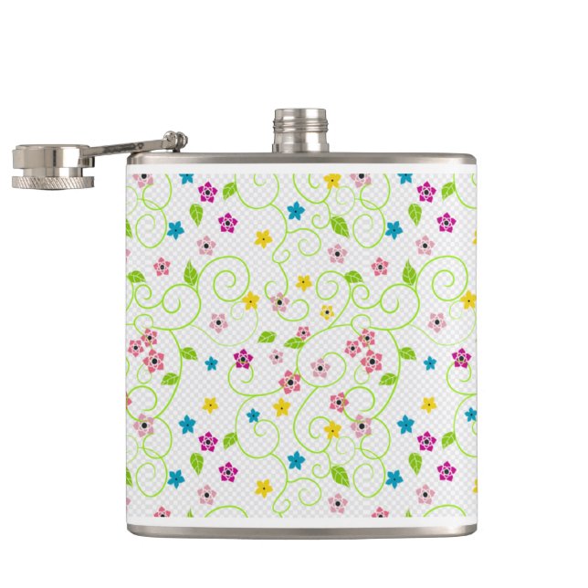 Pretty Pastel Flowers Hip Flask (Opened)
