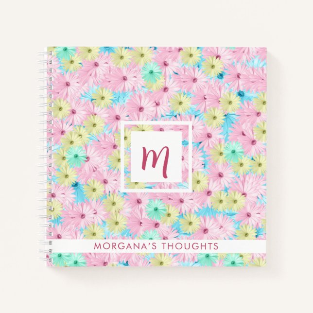 Pretty Pastel Flowers Monogram Square Notebook (Front)