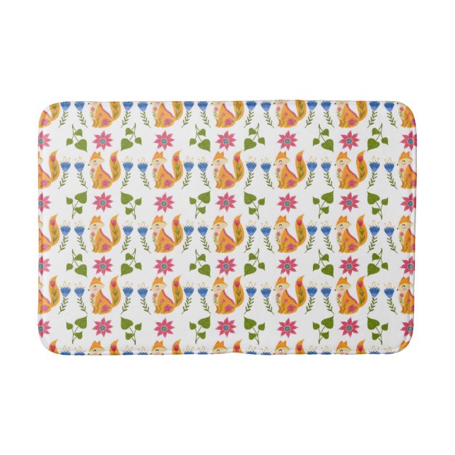 Pretty Pastel Foxy Floral Pattern Bath Mat (Front)