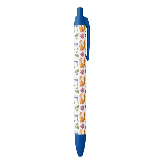 Pretty Pastel Foxy Floral Pattern Black Ink Pen (Bottom (Vertical))