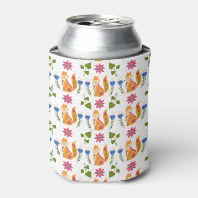 Pretty Pastel Foxy Floral Pattern Can Cooler (Can Front)