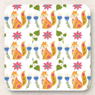 Pretty Pastel Foxy Floral Pattern Coaster