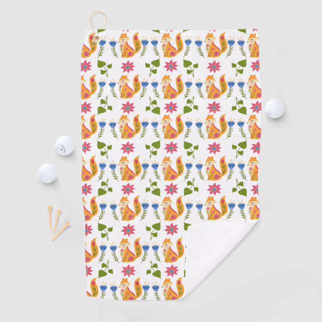 Pretty Pastel Foxy Floral Pattern Golf Towel (InSitu)