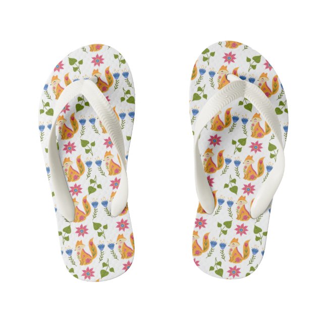 Pretty Pastel Foxy Floral Pattern Kid's Flip Flops (Footbed)