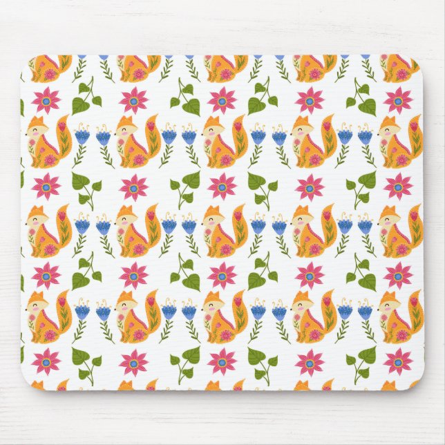 Pretty Pastel Foxy Floral Pattern Mouse Mat (Front)