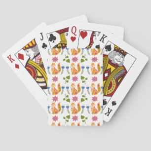 Pretty Pastel Foxy Floral Pattern Playing Cards